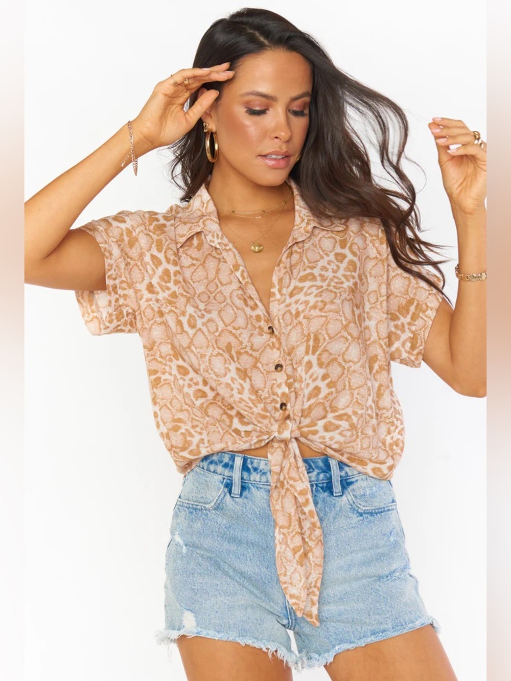 NWT Show Me Your Mumu Beige Animal Print Tie-Front Crop Top